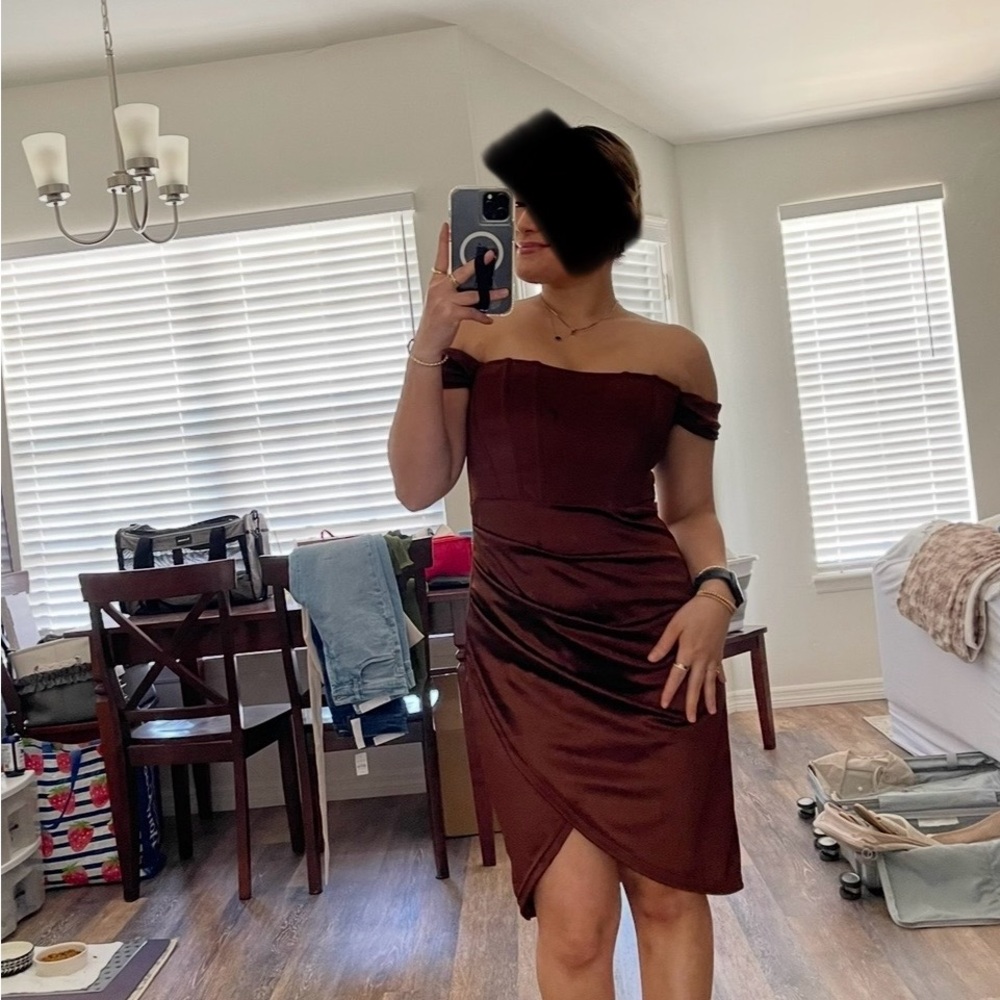 Elegant Off-Shoulder Brown Dress
